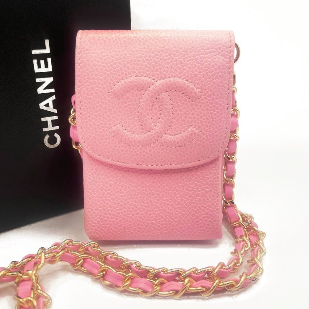 Authentic CHANEL Vintage Mini Flap Caviar Leather Pouch Cigarette Case Crossbody